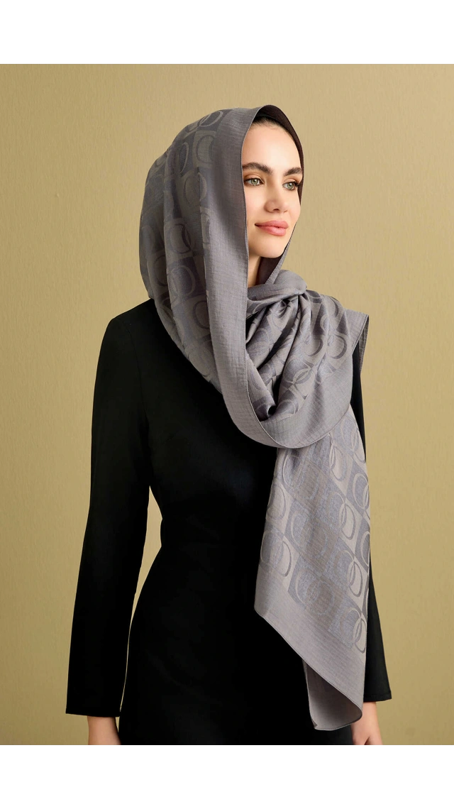 İmannoor Orijinal Dama Desen Antrasit Naia Pamuk Şal 70x200