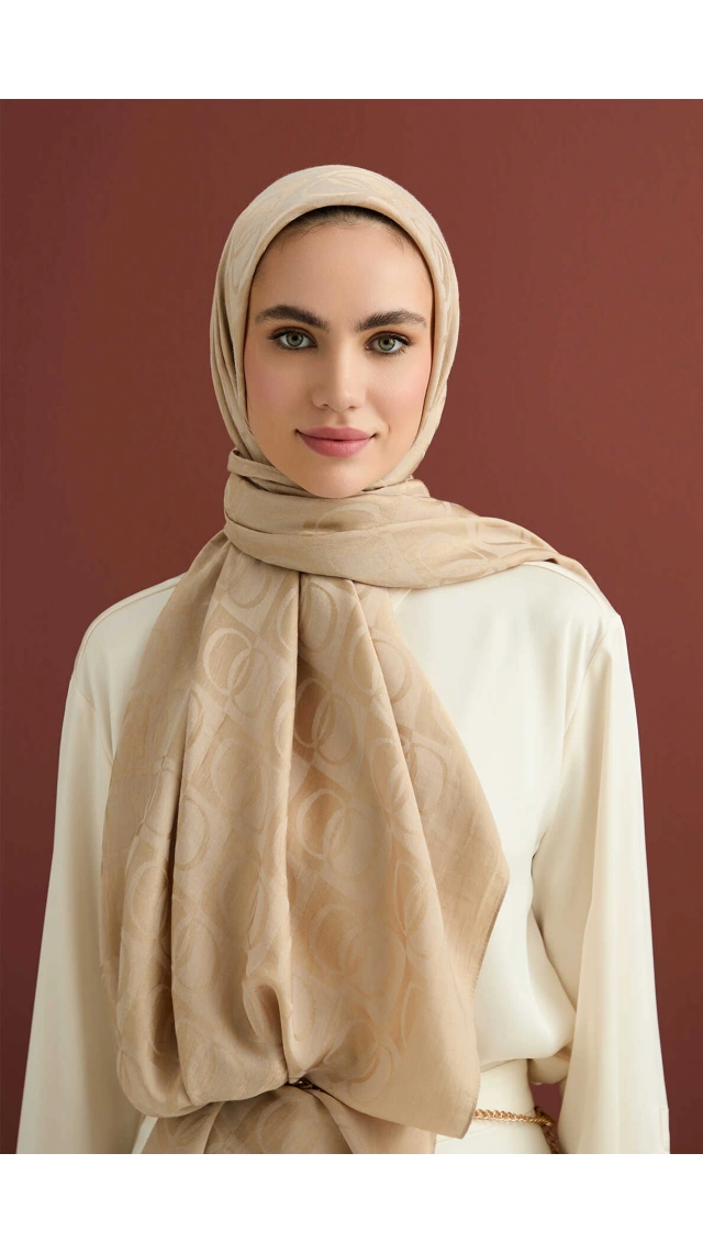 İmannoor Orijinal Dama Desen Bej Naia Pamuk Şal 70x200