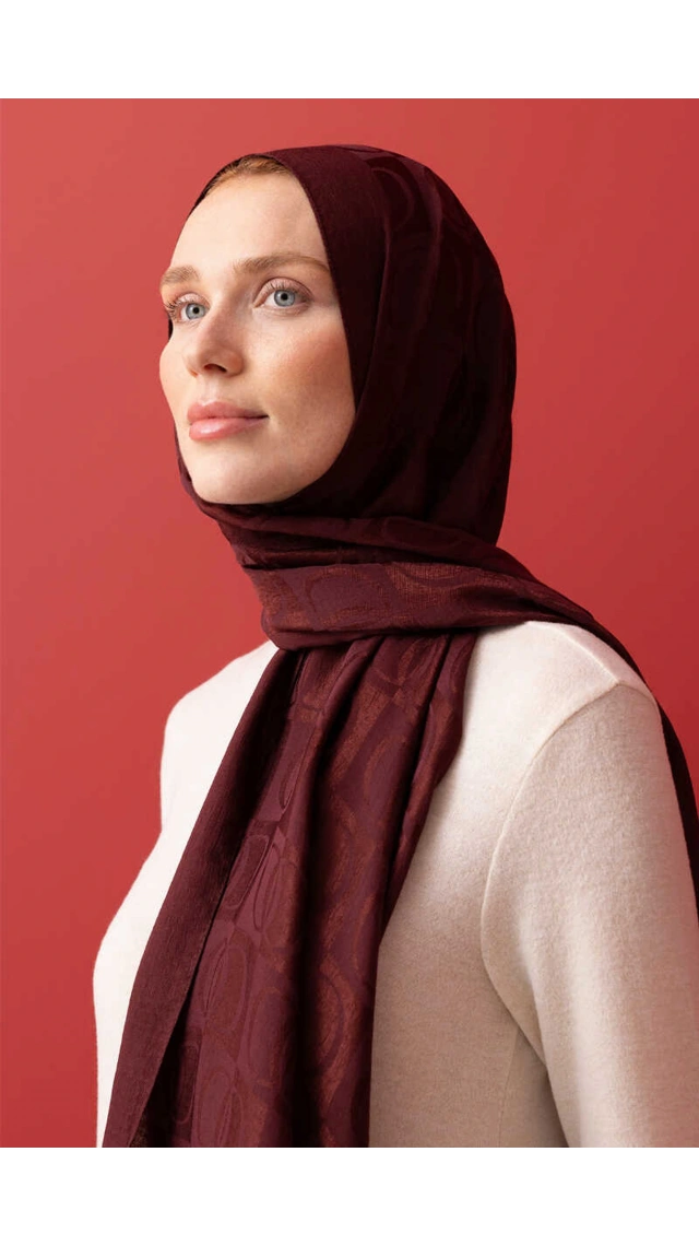 İmannoor Orijinal Dama Desen Bordo Naia Pamuk Şal 70x200