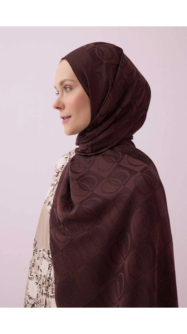 İmannoor Orijinal Dama Desen Kahve Naia Pamuk Şal 70x200
