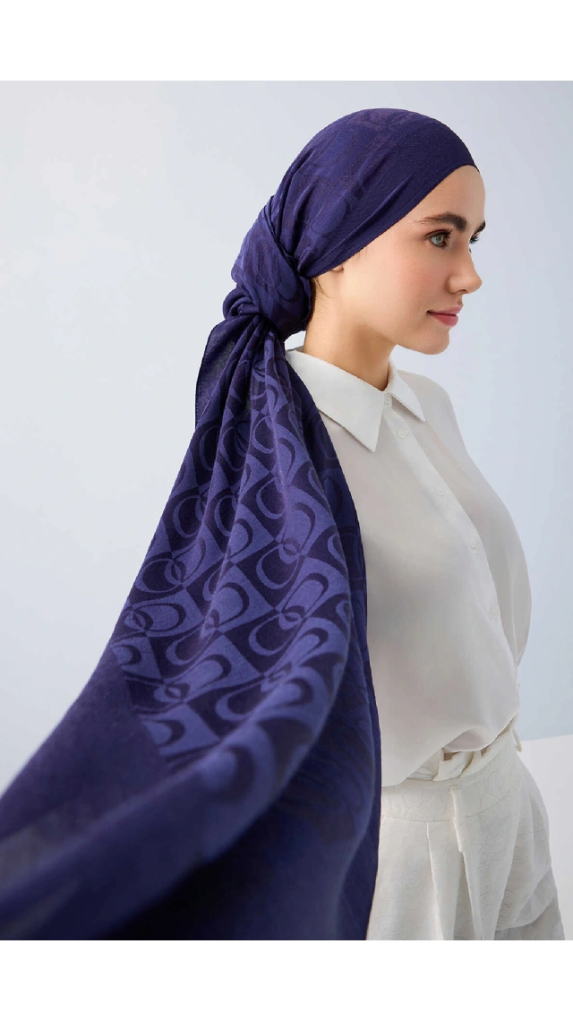 İmannoor Orijinal Dama Desen Lacivert Naia Pamuk Şal 70x200