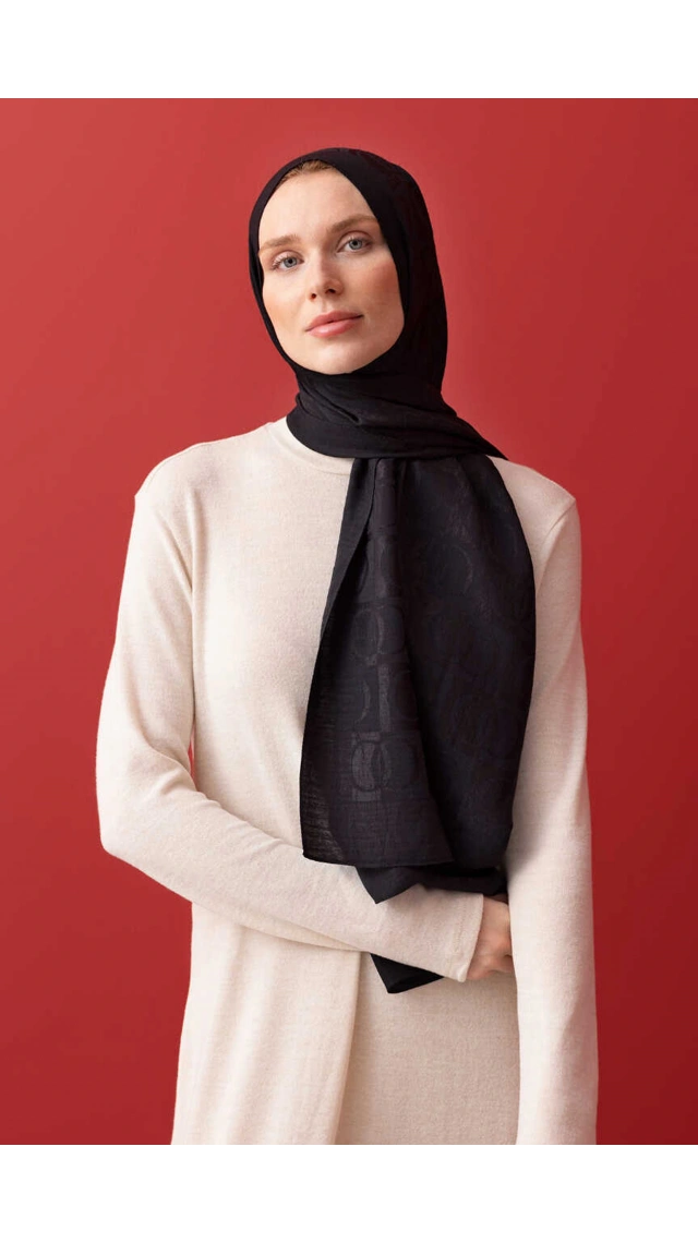 İmannoor Orijinal Dama Desen Siyah Naia Pamuk Şal 70x200
