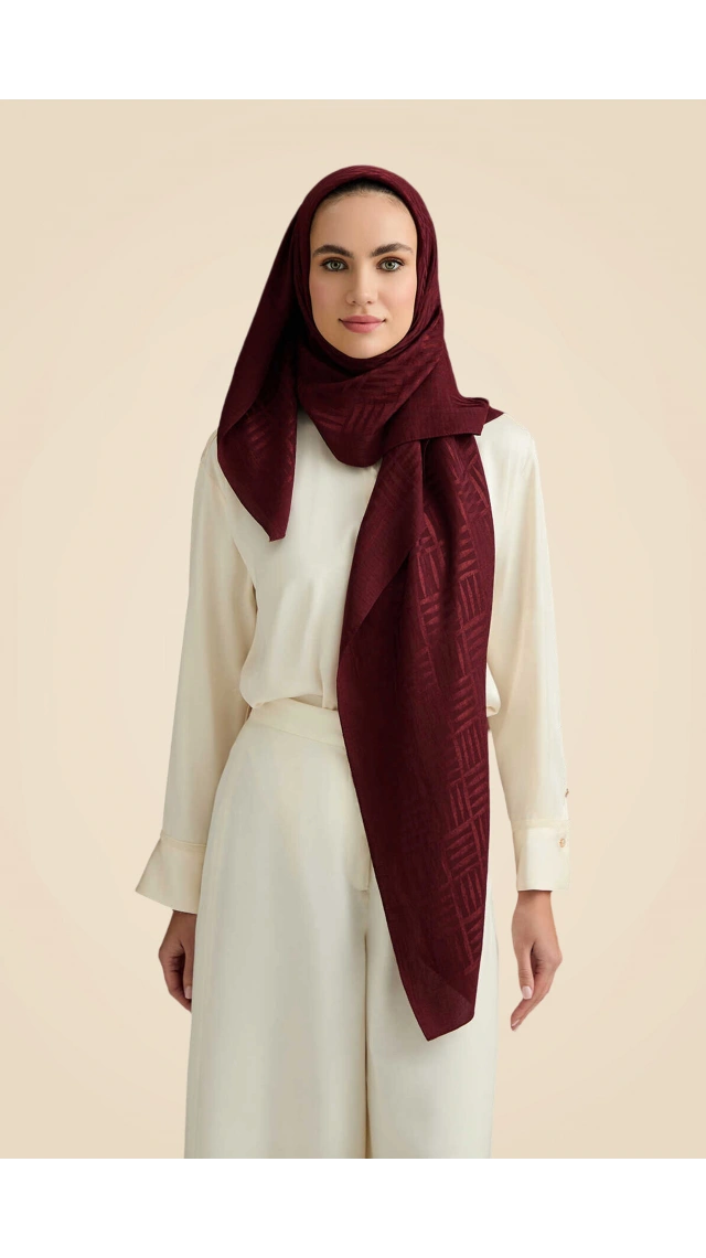 İmannoor Orijinal İman Kare Bordo Naia Pamuk Şal 70x210