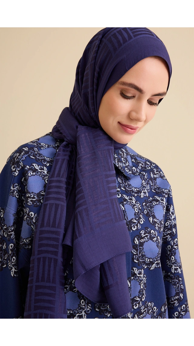 İmannoor Orijinal İman Kare Lacivert Naia Pamuk Şal 70x210