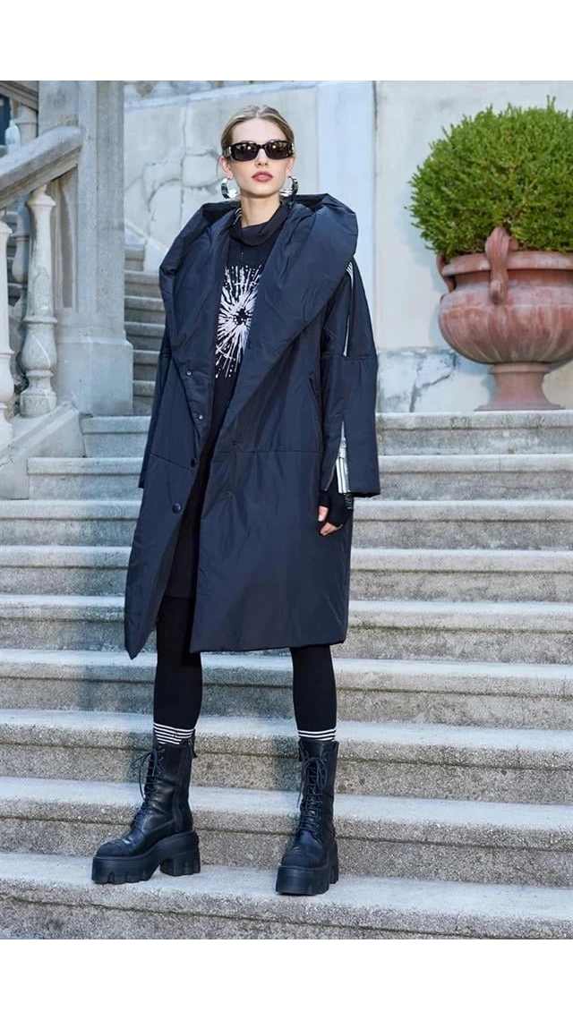 MissWhence 38501 Şerit Detaylı Şişme Mont Siyah