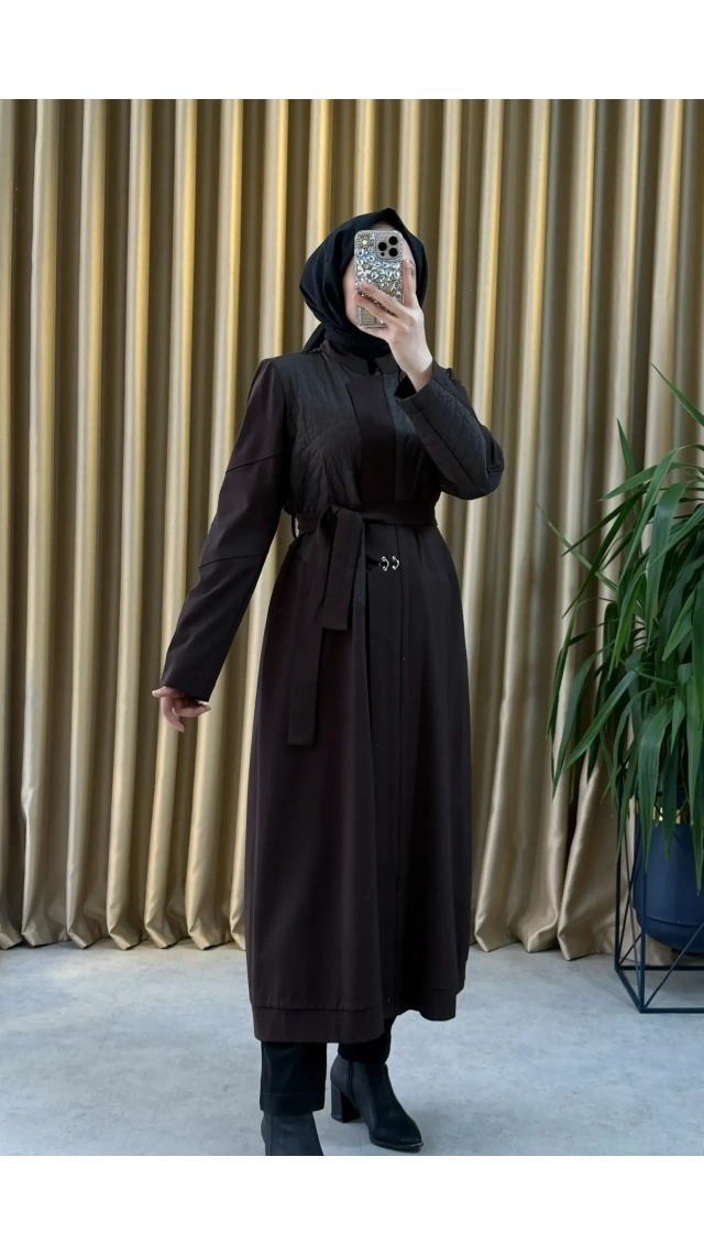 MissWhence 38527 Kapitone Detaylı Pardesü Acı Kahve