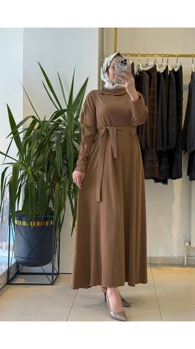 MissWhence 38803 Fermuar Detaylı Elbise Camel
