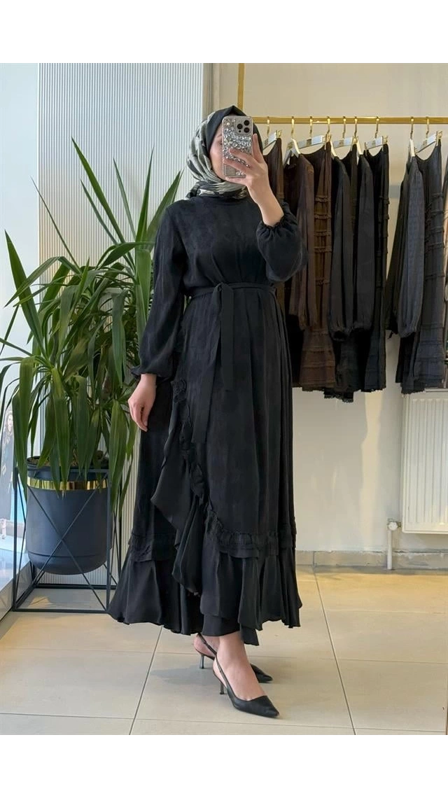 MissWhence 38806 Cupro Dantel Detaylı Elbise Siyah