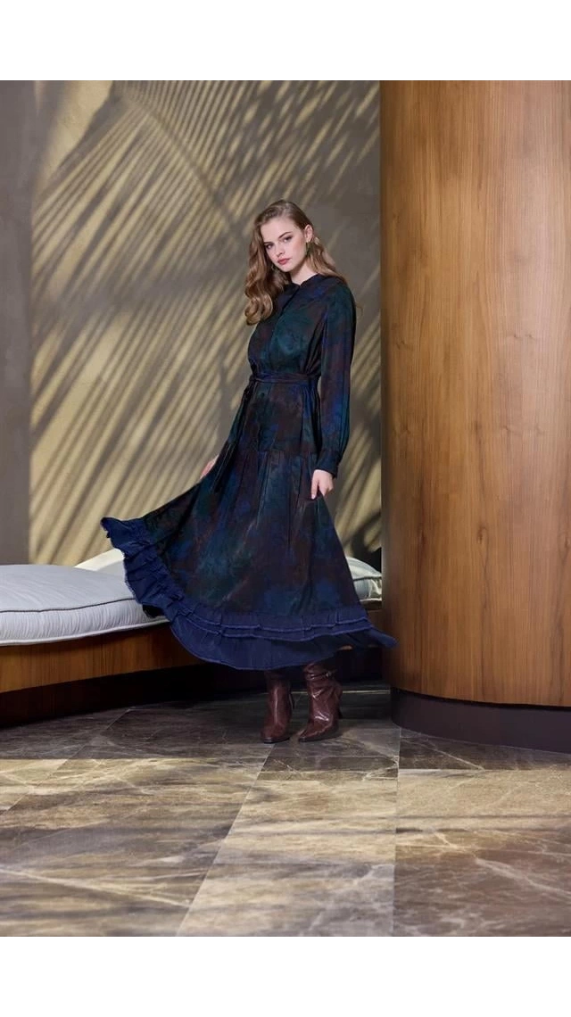 MİSSWHENCE 38809 JAKARLI İPEK ELBİSE