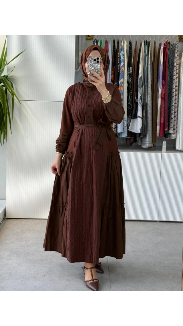 Misswhence Düğme Detaylı Tafta Elbise 40824 Taba