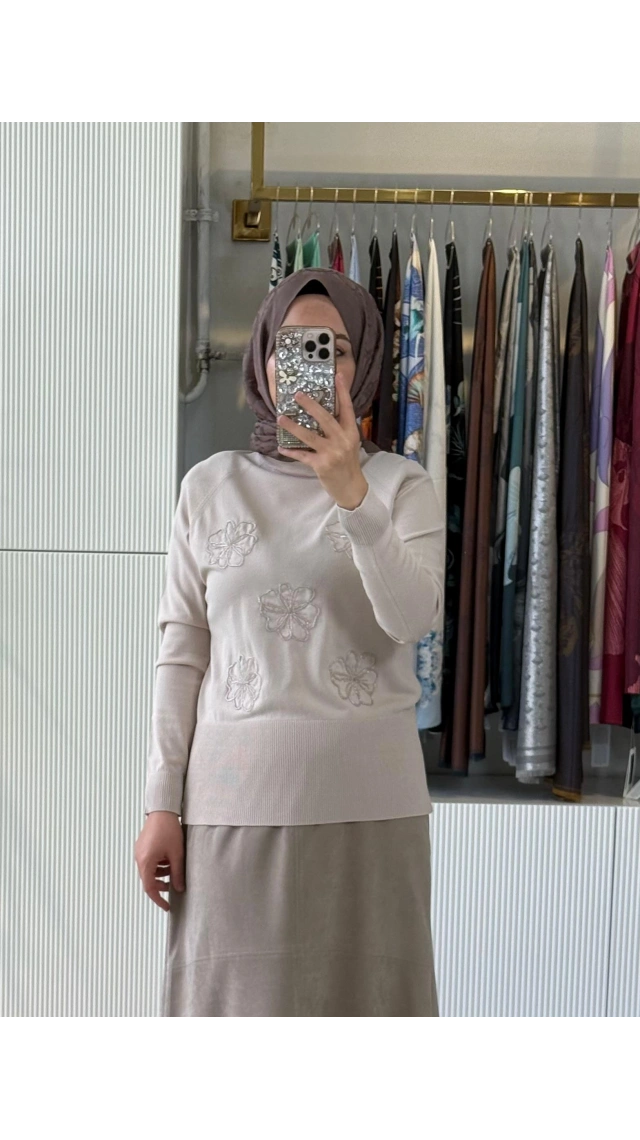 NUSS 204 TAŞLI TUNİK BEJ