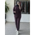 TIĞ TRİKO Kontrast Renk Garnili Metal Çıtçıtlı Tunik Pantolon Takım Bordo