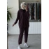 TIĞ TRİKO Rahat Kesim Kapüşonlu Metal Taşlı Üst Ve Pantolon Takım 5128 Bordo