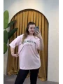 Oversize Basic Baskılı T-Shirt - TOZPEMBE