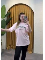 Oversize Basic Baskılı T-Shirt - TOZPEMBE
