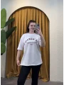Oversize Basic Baskılı T-Shirt - BEYAZ