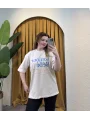 Oversize Basic Baskılı T-Shirt - SARI