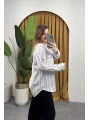 Oversize Çizgili Gömlek - BEYAZ