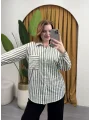 Oversize Çizgili Gömlek - HAKİ