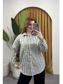 Oversize Çizgili Gömlek - HAKİ