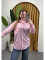 Oversize Çizgili Gömlek - PEMBE