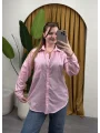 Oversize Çizgili Gömlek - PEMBE