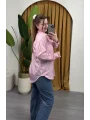 Oversize Çizgili Gömlek - PEMBE