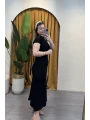 Godeli Kısa Kollu Elbise - SİYAH