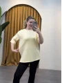Oversize Yırtmaçlı Modal T-Shirt - SARI