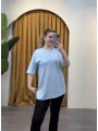 Oversize Yırtmaçlı Modal T-Shirt - MAVİ