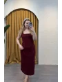 Askılı Saten Dokulu Elbise - BORDO