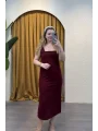 Askılı Saten Dokulu Elbise - BORDO