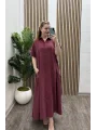 Pileli Cep Detay Gömlek Elbise