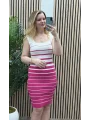 Askılı Çizgili Triko Elbise - PEMBE-SİYAH