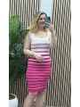 Askılı Çizgili Triko Elbise - PEMBE-SİYAH