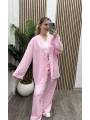 Bağlamalı İkili Keten Takım - PEMBE