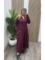Cepli Polo Yaka Modal Elbise -BORDO