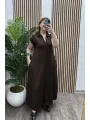Cepli Polo Yaka Modal Elbise - KAHVERENGİ