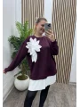 Çiçek Detay Modal Bluz - BORDO