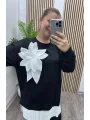 Çiçek Detay Modal Bluz - SİYAH