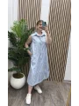 Çizgi Desen Cepli Gömlek Elbise - MAVİ