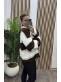 Çizgili Polo Yaka Triko Kazak - KAHVERENGİ
