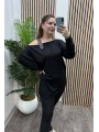 Düşük Omuz Taşlı Modal Bluz - SİYAH