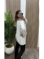 Düşük Omuz Taşlı Modal Bluz - BEYAZ