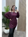 Düşük Omuz Taşlı Modal Bluz - BORDO