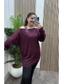 Düşük Omuz Taşlı Modal Bluz - BORDO
