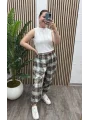 Ekoseli Oversize Pantolon - HAKİ