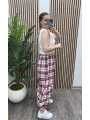Ekoseli Oversize Pantolon - BORDO