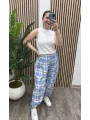 Ekoseli Oversize Pantolon - MAVİ