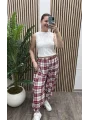 Ekoseli Oversize Pantolon - BORDO